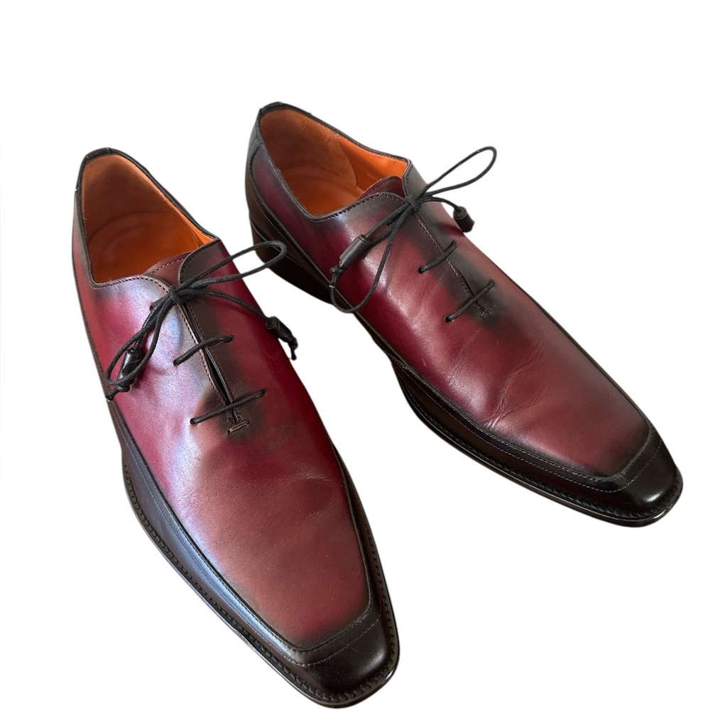Mezlan Elegant Burgundy with Black Leather Men's Shoes Size 12